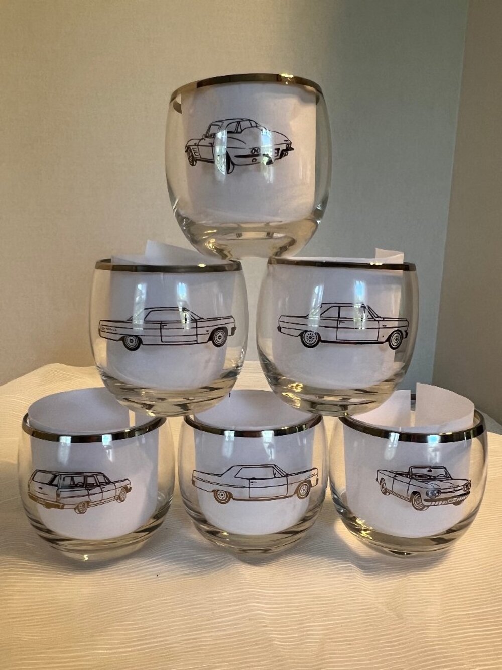 Vintage Chevrolet Dorothy Thorpe Style Roly Poly Whisky Glasses